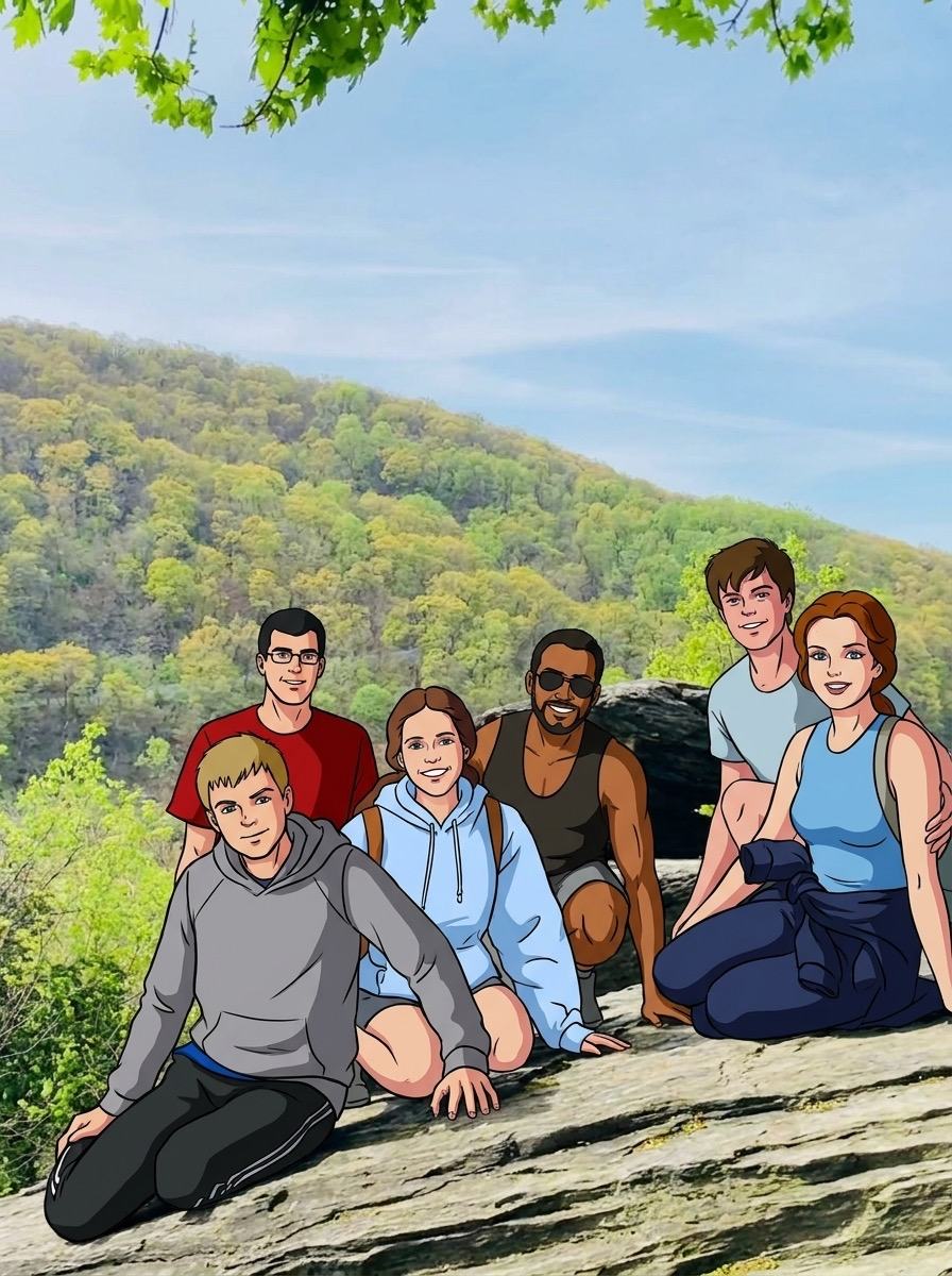 AI-animated hiking portrait